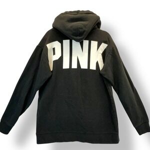 PINK Victoria's Secret Y2K Black Sherpa Lined Hoodie Sweatshirt Women's Size S